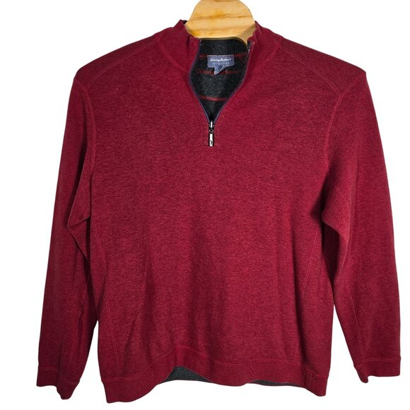 Tommy Bahama Reversable Sweater XL Men's 1/4 Zip Pullover Maroon Gray - Picture 2 of 5